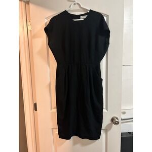 MM La Fleur Black Sheath Dress Cap Sleeve Knee Length Zipper Pockets Size 12